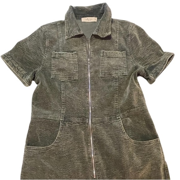 Molly Green Olive Green Corduroy Jumpsuit Sz M - Picture 2 of 6